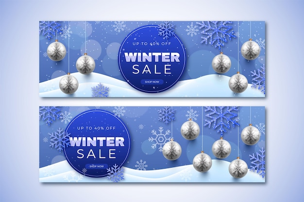Vetor grátis conjunto de banners horizontais de gradiente de venda de inverno