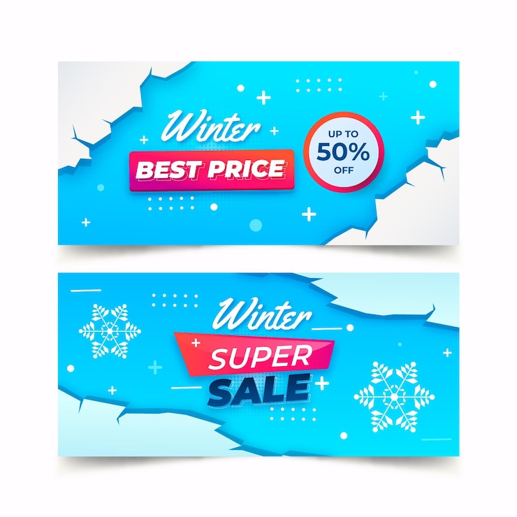 Vetor grátis conjunto de banners horizontais de gradiente de venda de inverno