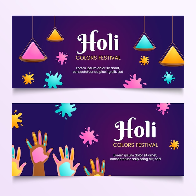 Conjunto de banners horizontais de gradiente holi