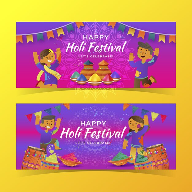 Conjunto de banners horizontais de gradiente holi