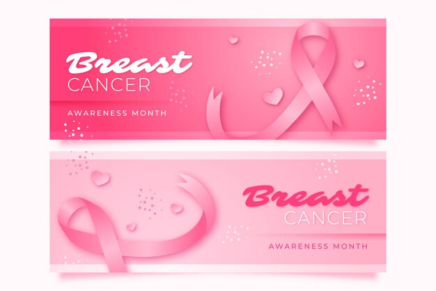 Conjunto de banners horizontais de gradiente para o mês de conscientização do câncer de mama