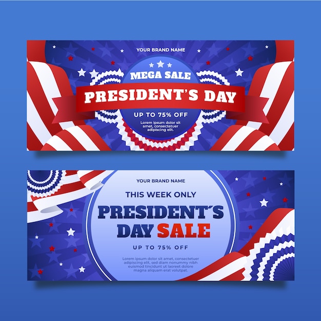 Conjunto de banners horizontais de gradiente presidentes dia de venda