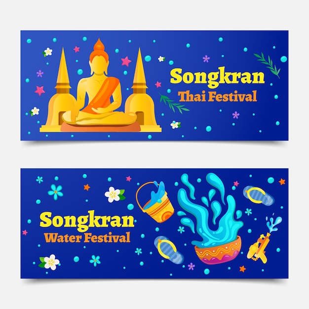 Vetor grátis conjunto de banners horizontais de gradiente songkran