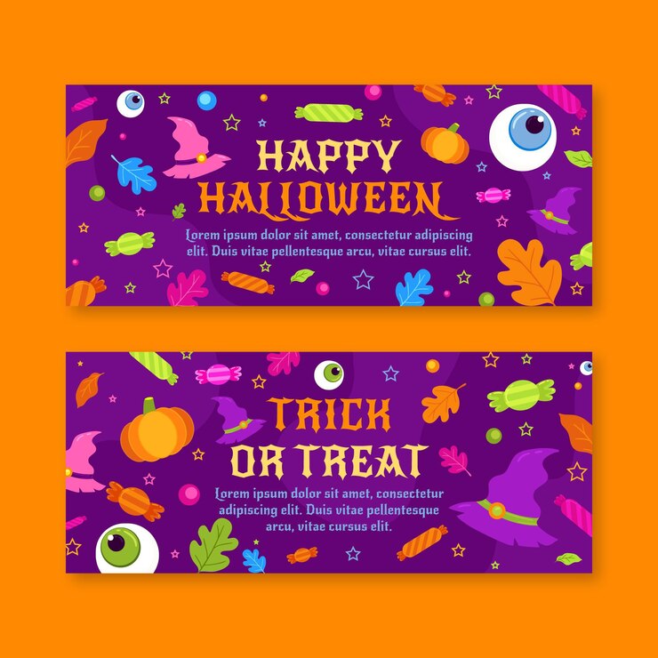 Vetor grátis conjunto de banners horizontais de halloween desenhados à mão