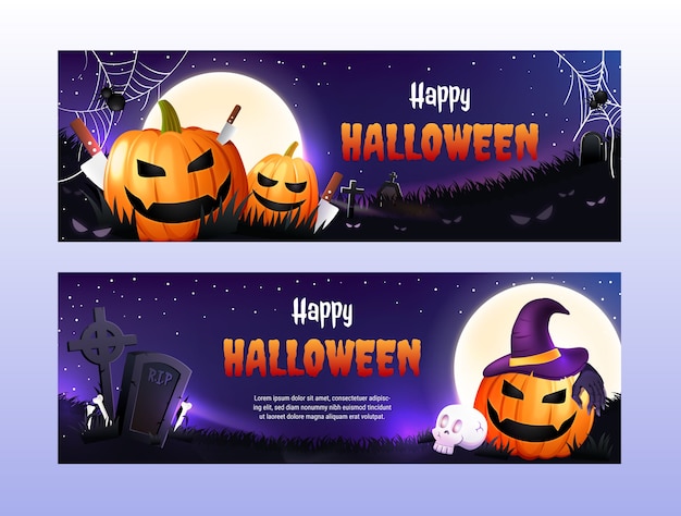 Vetor grátis conjunto de banners horizontais de halloween realista