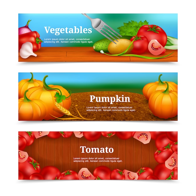 Conjunto de banners horizontais de legumes