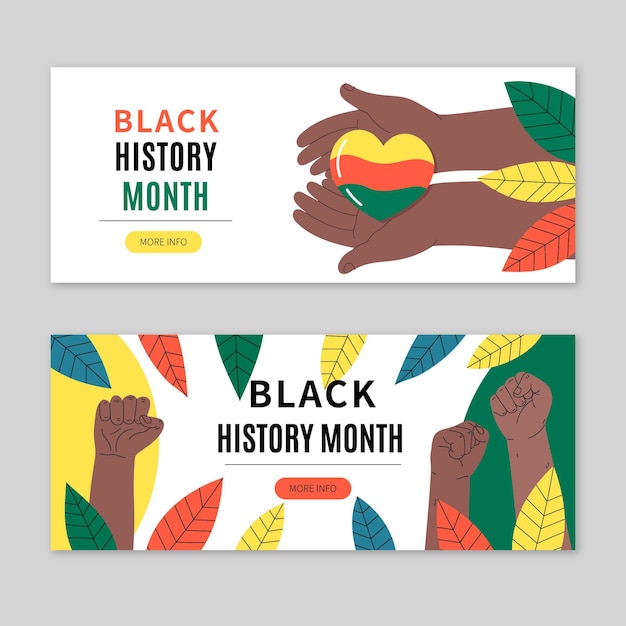 Conjunto de banners horizontais de mês de histórico preto plano