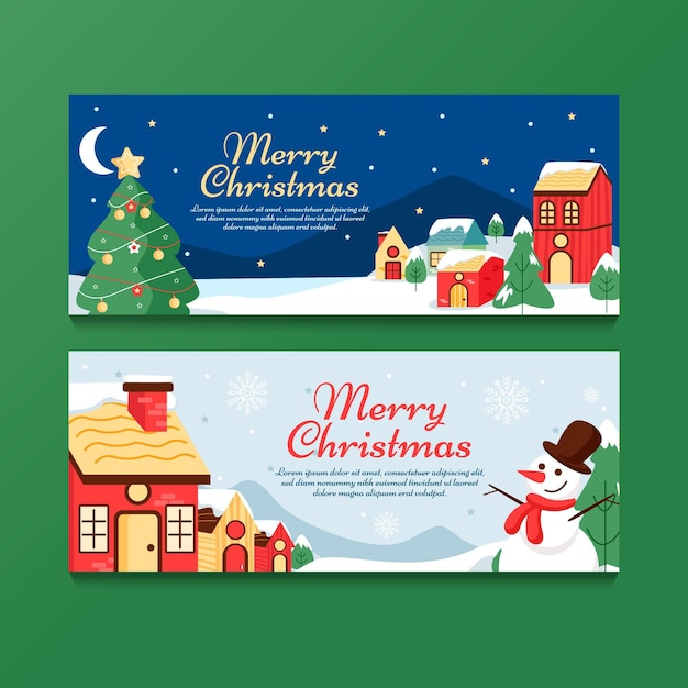 Conjunto de banners horizontais de natal desenhados à mão