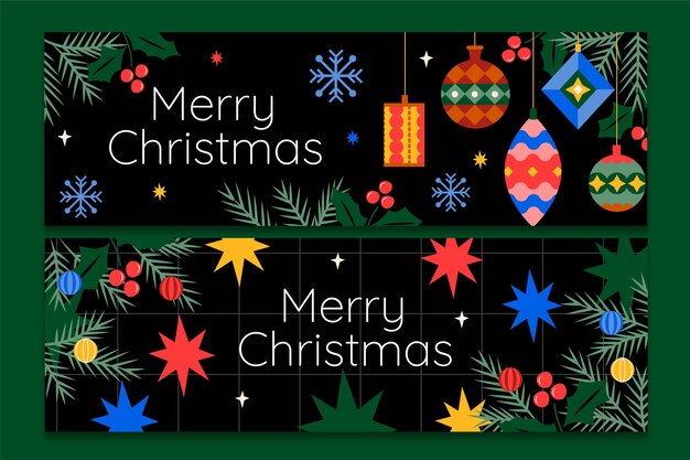 Conjunto de banners horizontais de Natal desenhados à mão