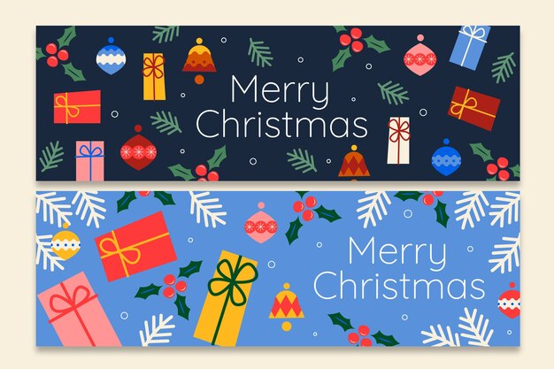 Conjunto de banners horizontais de Natal desenhados à mão