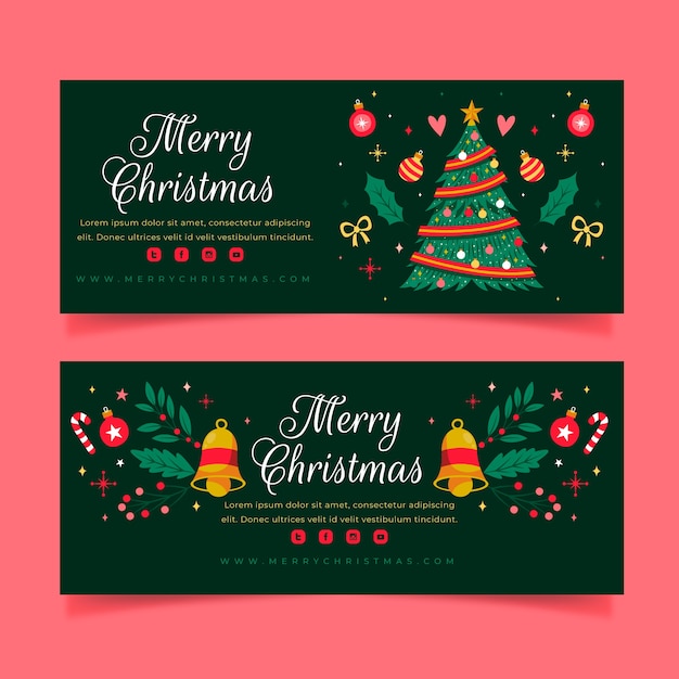 Vetor grátis conjunto de banners horizontais de natal desenhados à mão