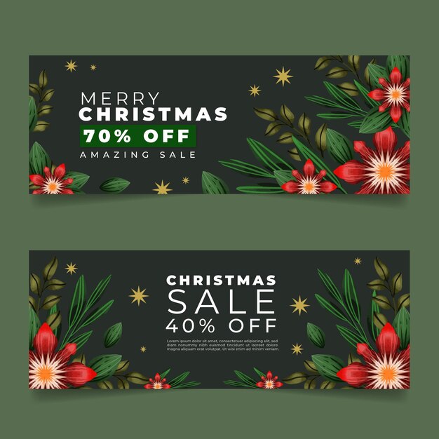 Conjunto de banners horizontais de natal em aquarela