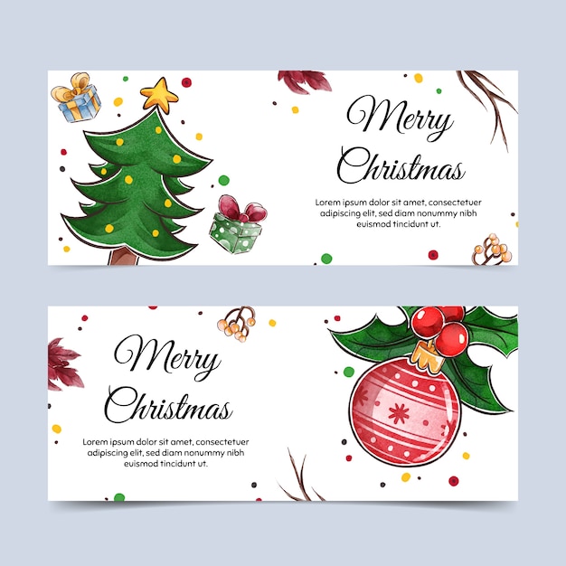 Conjunto de banners horizontais de natal em aquarela