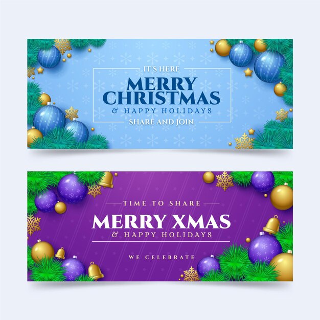 Conjunto de banners horizontais de natal realistas