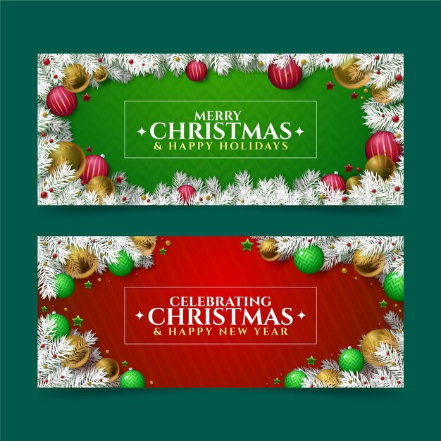 Conjunto de banners horizontais de natal realistas