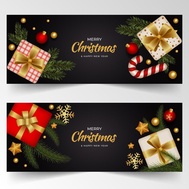 Vetor grátis conjunto de banners horizontais de natal realistas