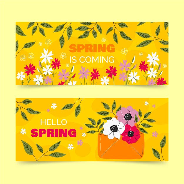 Conjunto de banners horizontais de primavera plana