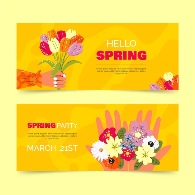 Conjunto de banners horizontais de primavera plana