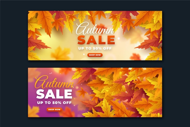 Conjunto de banners horizontais de venda de outono realistas
