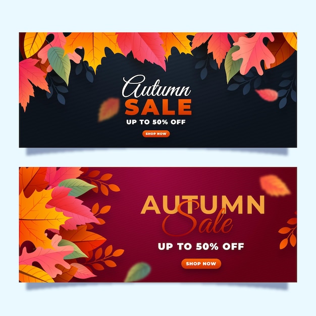 Conjunto de banners horizontais de venda de outono realistas