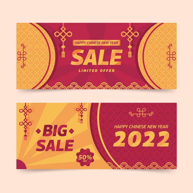 Vetor grátis conjunto de banners horizontais de venda plana de ano novo chinês
