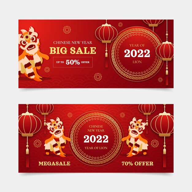 Conjunto de banners horizontais de venda plana de ano novo chinês