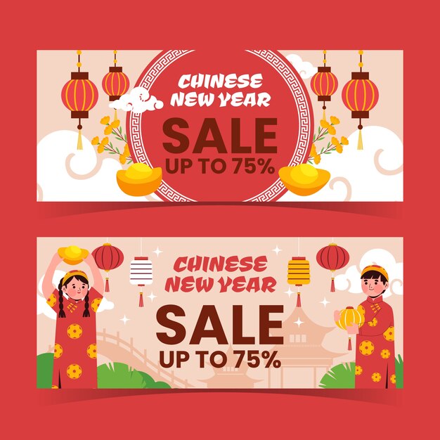 Conjunto de banners horizontais de venda plana de ano novo chinês