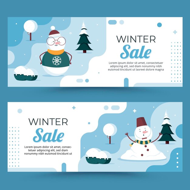 Conjunto de banners horizontais de venda plana de inverno
