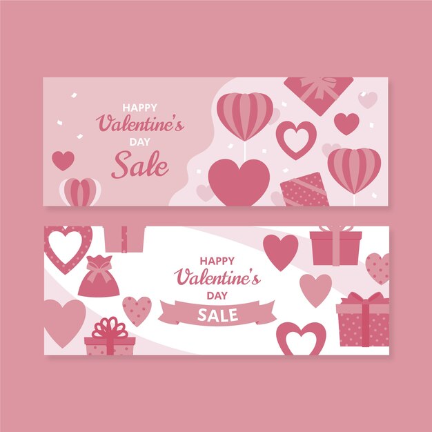 Conjunto de banners horizontais de venda plana do dia dos namorados