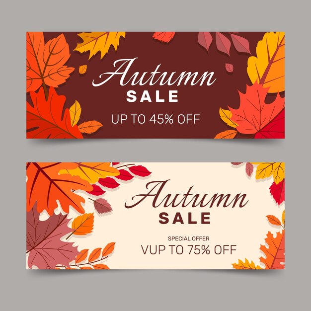 Conjunto de banners horizontais de venda plana no outono