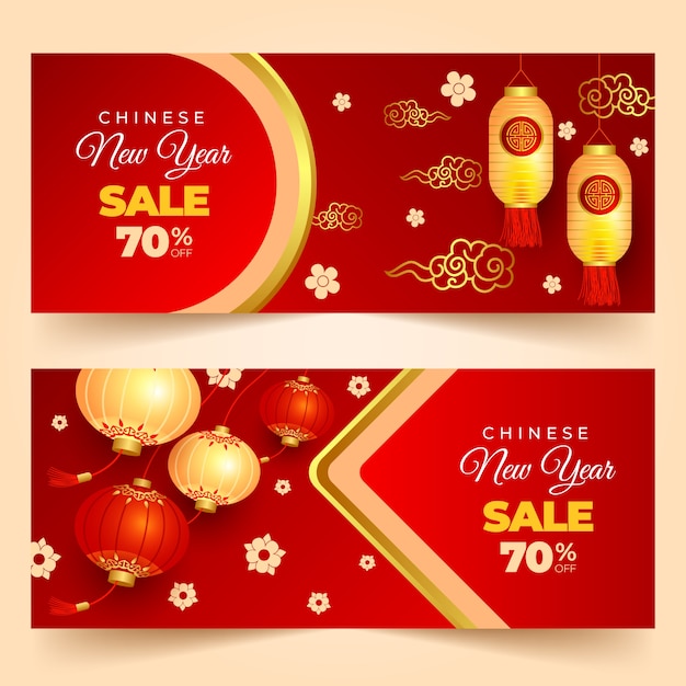 Vetor grátis conjunto de banners horizontais de venda realista de ano novo chinês