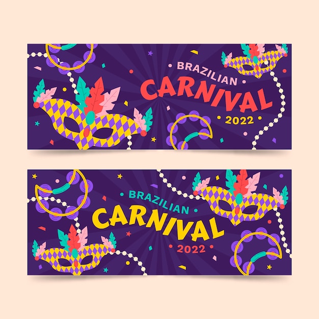 Conjunto de banners horizontais desenhados à mão para o carnaval brasileiro