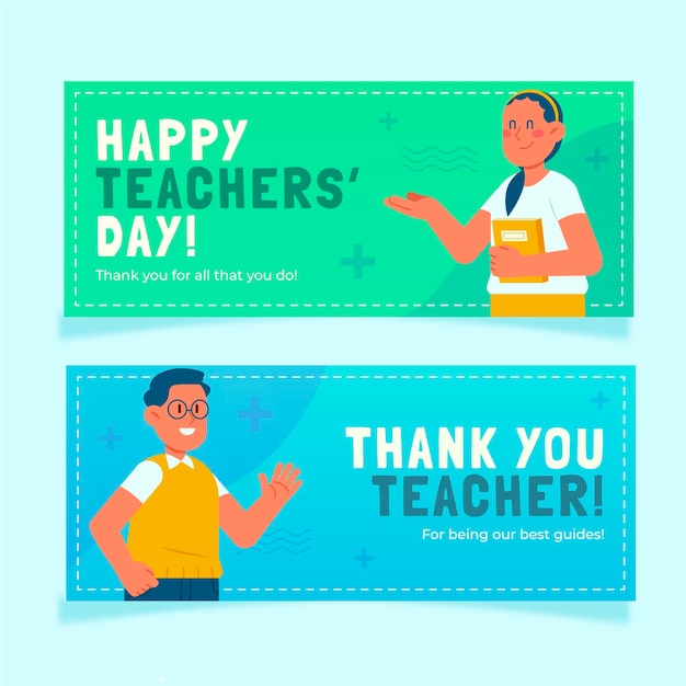 Vetor grátis conjunto de banners horizontais desenhados à mão para o dia dos professores