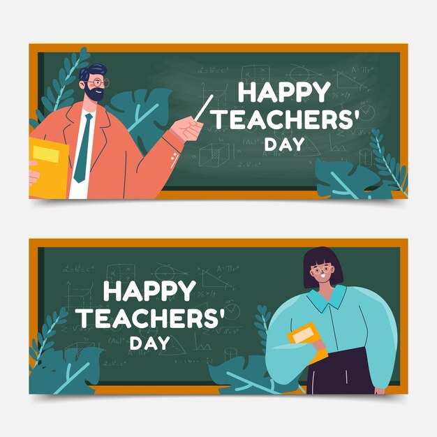 Conjunto de banners horizontais desenhados à mão para o dia dos professores