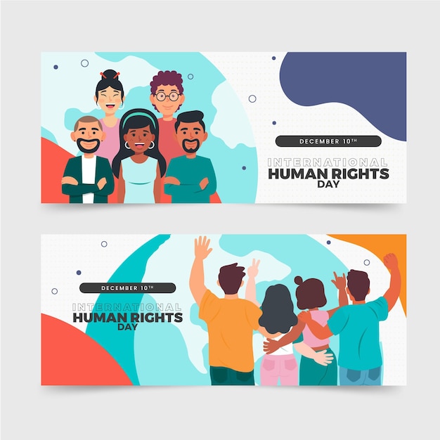 Vetor grátis conjunto de banners horizontais desenhados à mão para o dia internacional dos direitos humanos