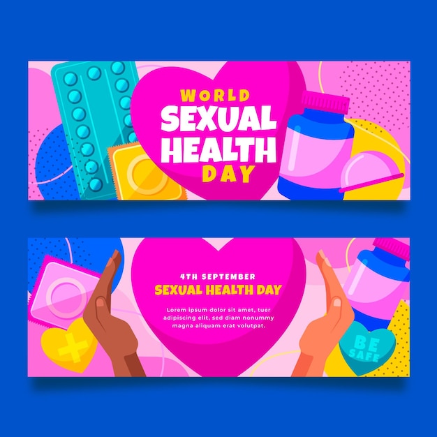 Vetor grátis conjunto de banners horizontais do dia da saúde sexual no mundo plano