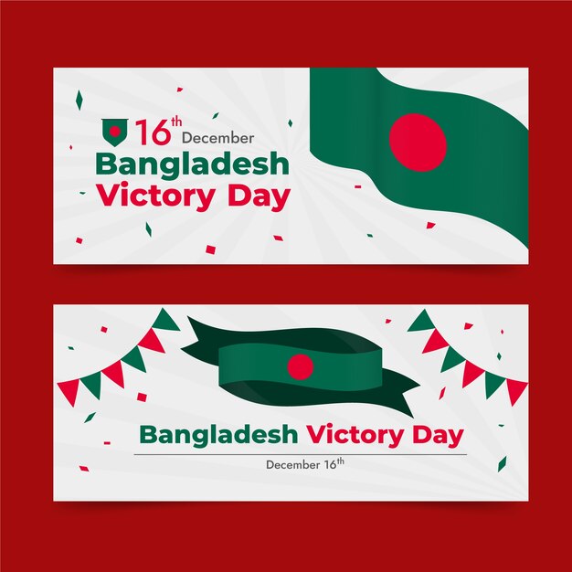 Conjunto de banners horizontais do dia da vitória de bangladesh desenhado à mão