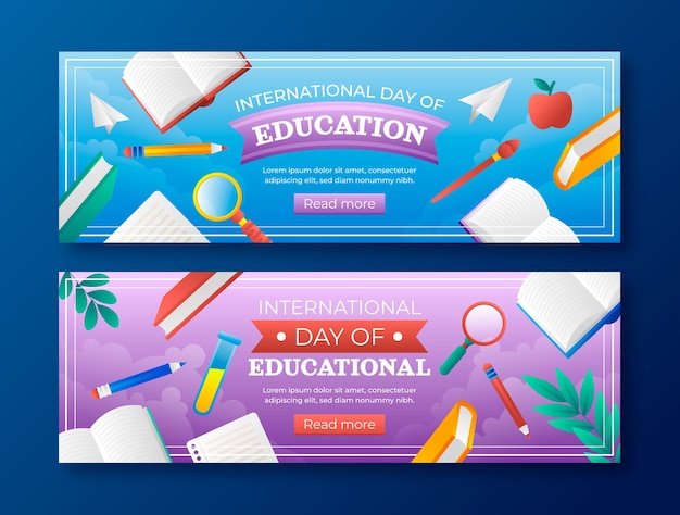 Vetor grátis conjunto de banners horizontais do dia internacional da educação gradiente