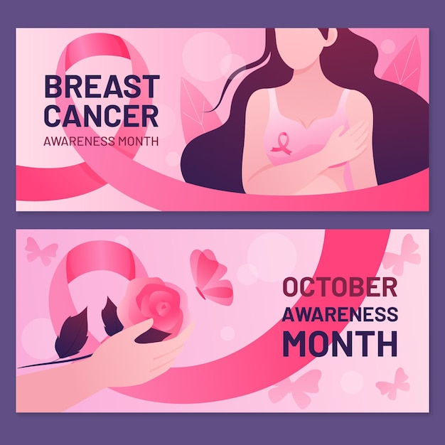 Vetor grátis conjunto de banners horizontais do dia internacional gradiente contra o câncer de mama