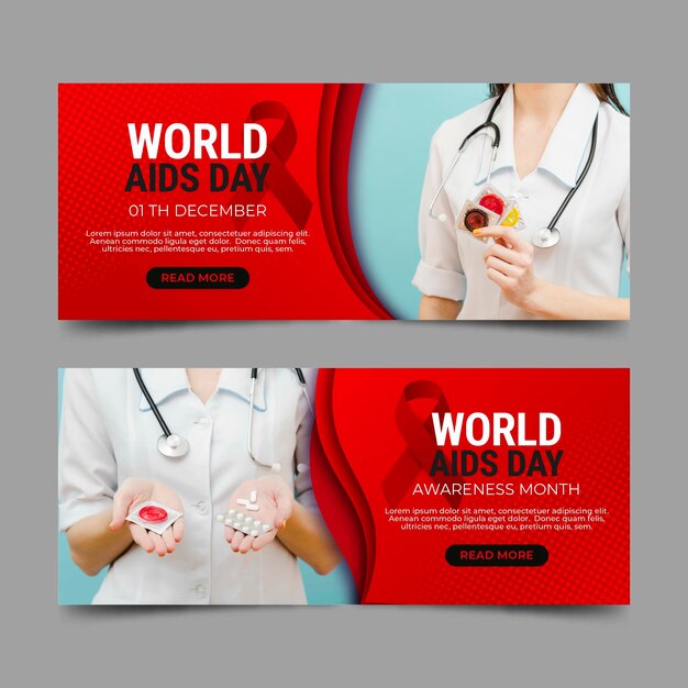 Conjunto de banners horizontais do Dia Mundial da AIDS