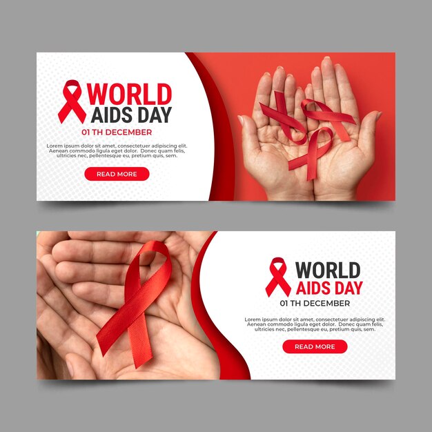 Conjunto de banners horizontais do Dia Mundial da AIDS