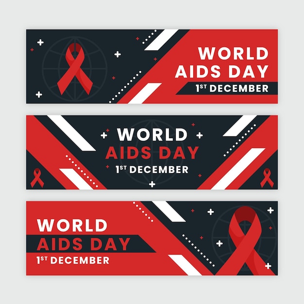 Vetor grátis conjunto de banners horizontais do dia mundial da aids
