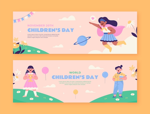 Conjunto de banners horizontais do dia mundial das crianças
