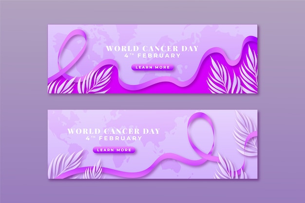 Vetor grátis conjunto de banners horizontais do dia mundial do câncer gradiente