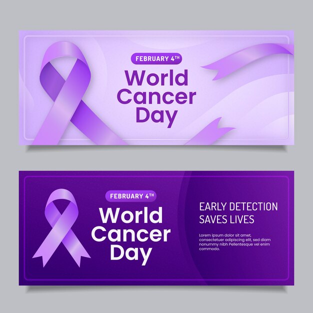 Conjunto de banners horizontais do Dia Mundial do Câncer gradiente