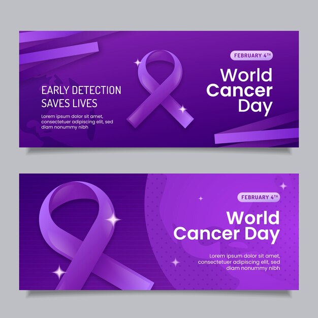 Conjunto de banners horizontais do Dia Mundial do Câncer gradiente