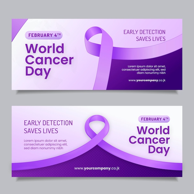 Conjunto de banners horizontais do Dia Mundial do Câncer gradiente