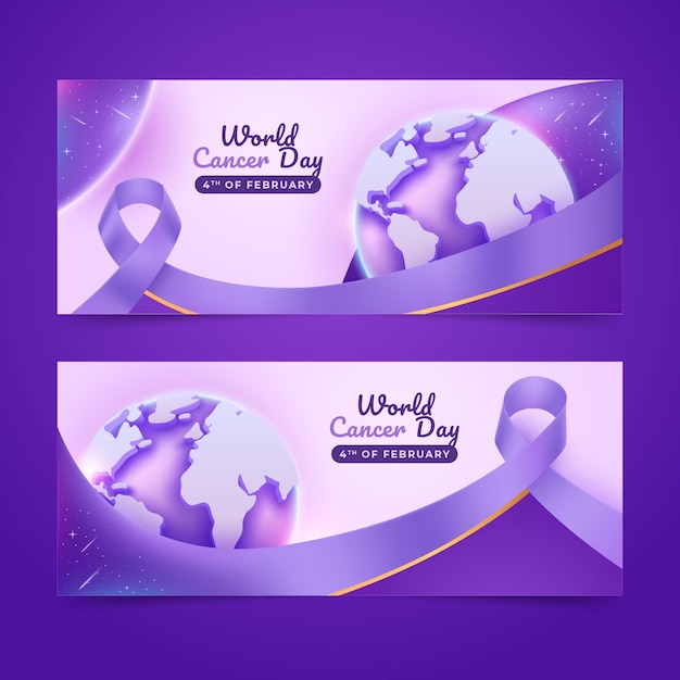 Conjunto de banners horizontais do Dia Mundial do Câncer realista