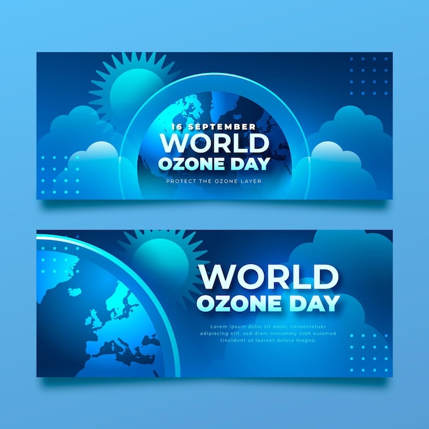 Conjunto de banners horizontais do dia mundial do ozônio gradiente
