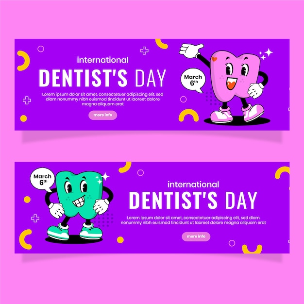 Conjunto de banners horizontais do dia nacional do dentista plano